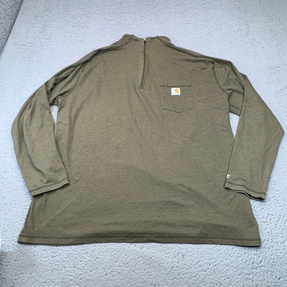 Carhartt Shirt Mens 2XL Green Quarter Zip Relaxed Fit Pocket Work Force Pullover